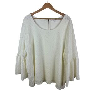Calvin Klein Lace Bell Sleeve Blouse Size 2X Cream‎ Crochet Knit Office Career